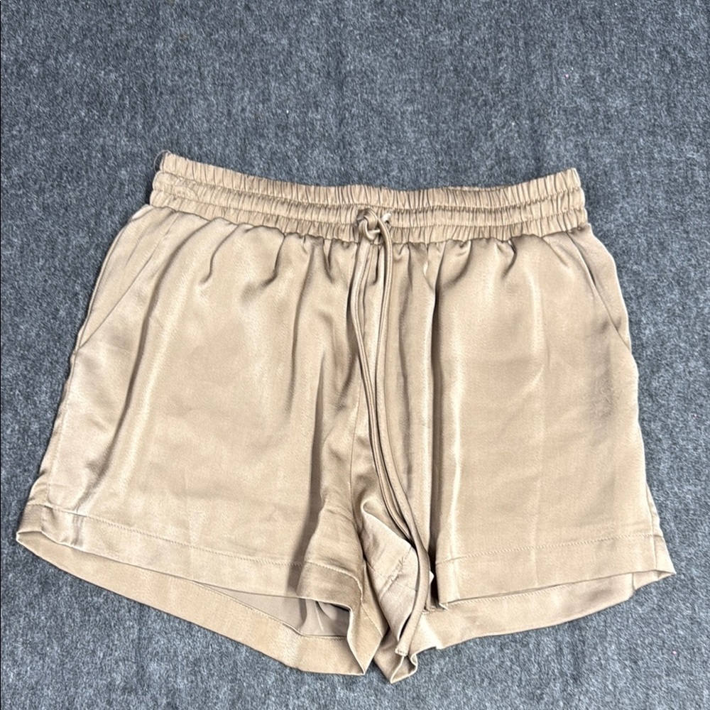 Tan High Waist Shorts with Elastic Waistband